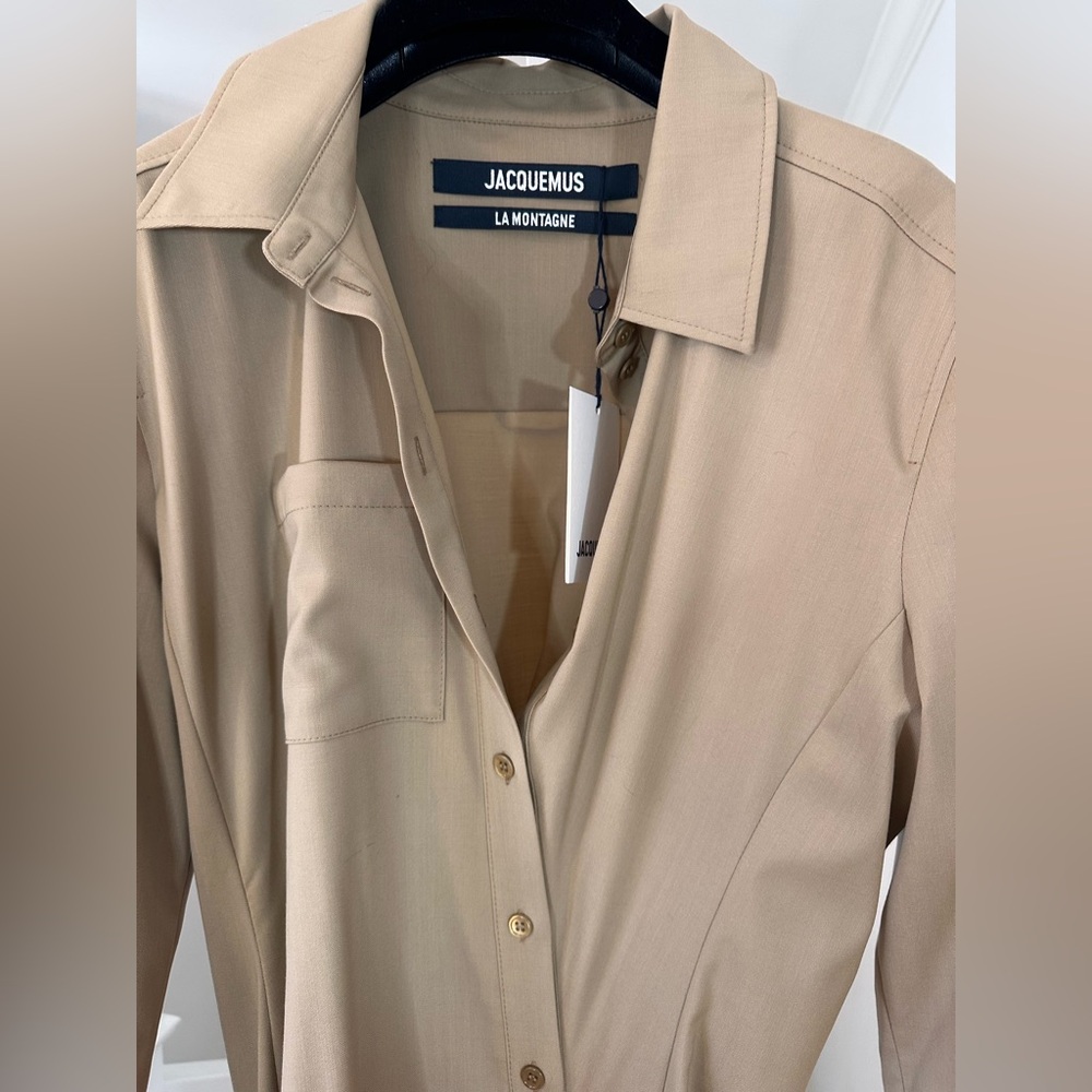 NWT Jacquemus ‘La Robe Jocou’ Midi Shirt Dress Tan/Beige FR44/ US12 $840 Retail - Picture 14 of 14